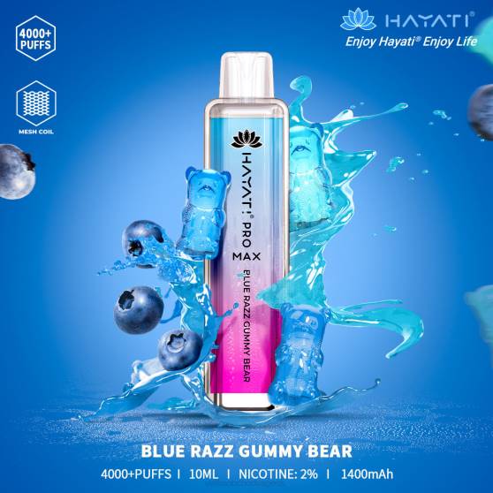 Vape Jednorázové Bez Nikotinu RHNN183 | Hayati Pro Max modrý razz gumový medvedík 4000