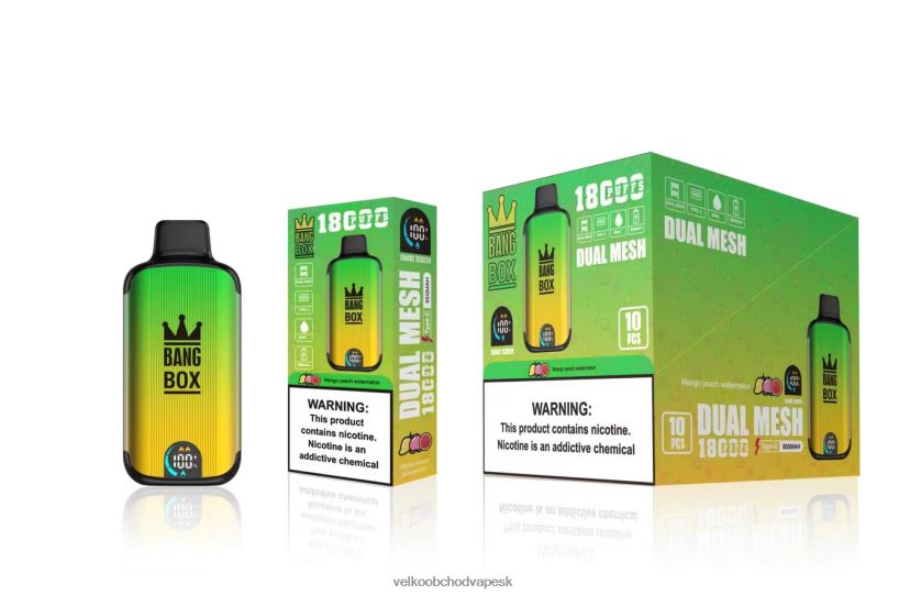 Bang Box 18 000 ťahov HJ428089 - Vape Jednorázové Bez Nikotinu mango broskyňa vodný melón