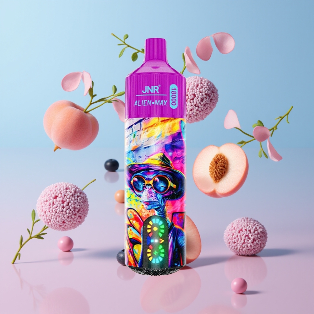 JNR Alien Max 18000 Puffs Broskyňa Čučoriedka Cukrík, Smart LED, Dual Mesh, 850mAh, 28ml JNR Alien Max 18000 Puffs Broskyňa Čučoriedka Cukrík, Smart LED, Dual Mesh, 850mAh, 28ml