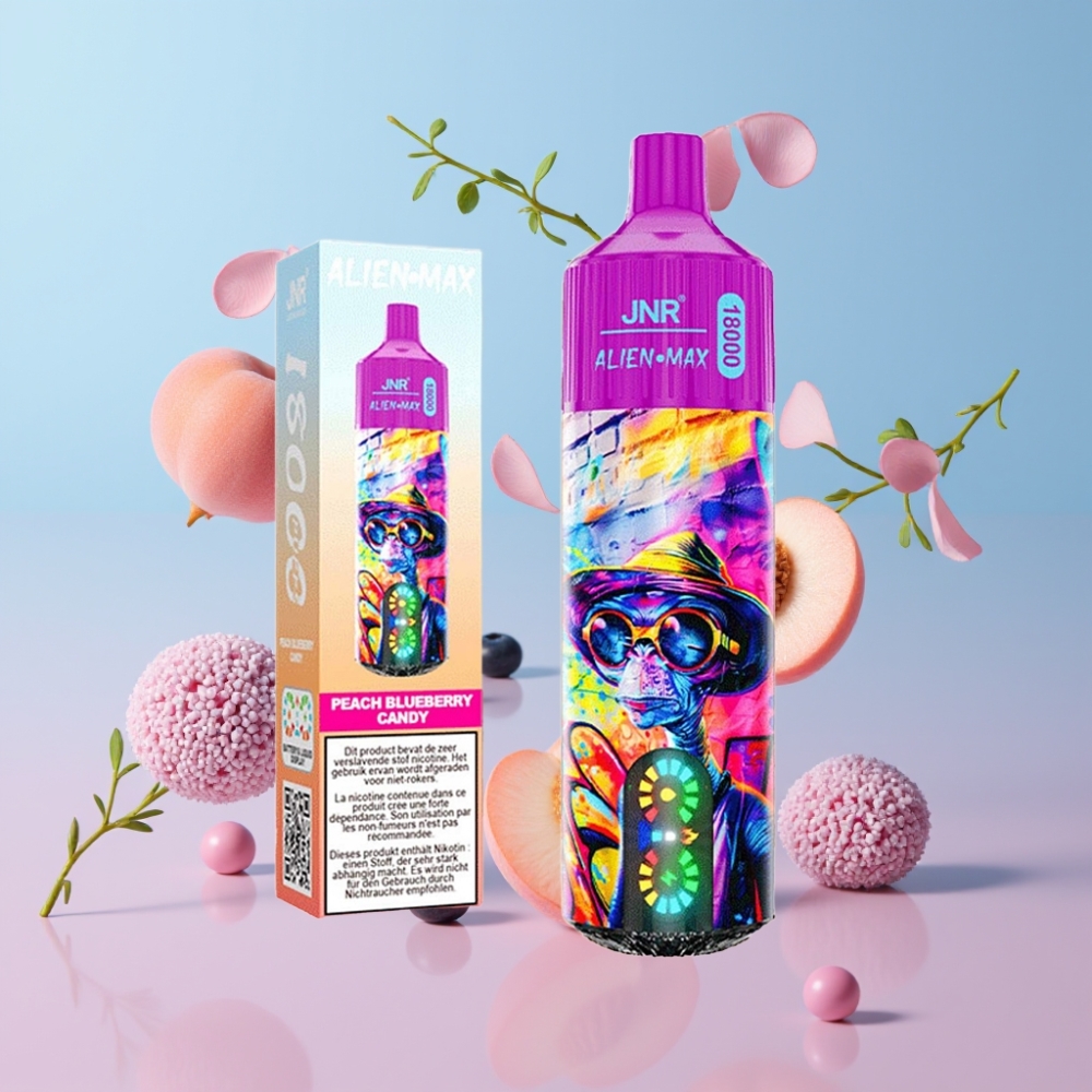 JNR Alien Max 18000 Puffs Broskyňa Čučoriedka Cukrík, Smart LED, Dual Mesh, 850mAh, 28ml
