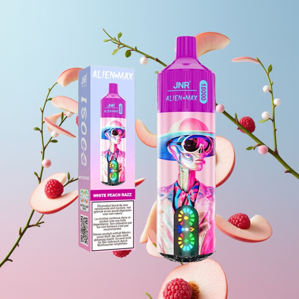 JNR Alien Max 18000 Puffs Disposable Vape Biele Broskyne Razz, 850mAh, 28ml