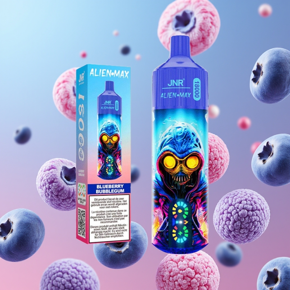 JNR Alien Max 18000 Puffs Disposable Vape Čučoriedková žuvačka, Smart LED, Dual Mesh, 28ml, Type-C
