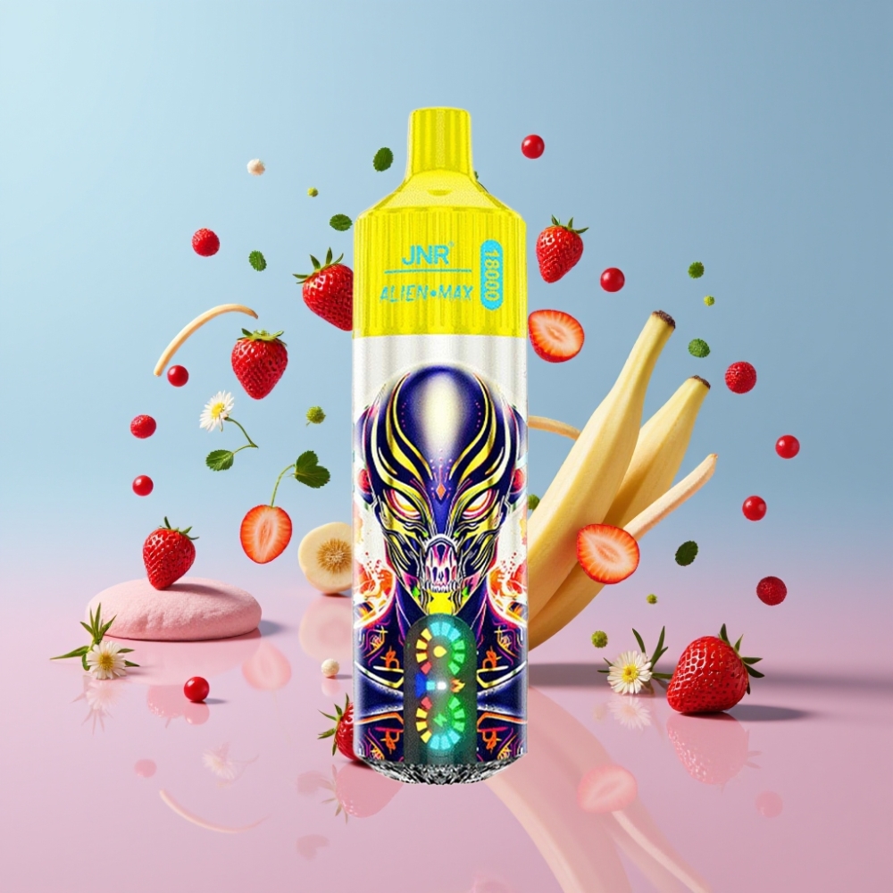 JNR Alien Max 18000 Puffs Jahoda Banán, Smart LED, Dual Mesh, 28ml, Type-C JNR Alien Max 18000 Puffs Jahoda Banán, Smart LED, Dual Mesh, 28ml, Type-C