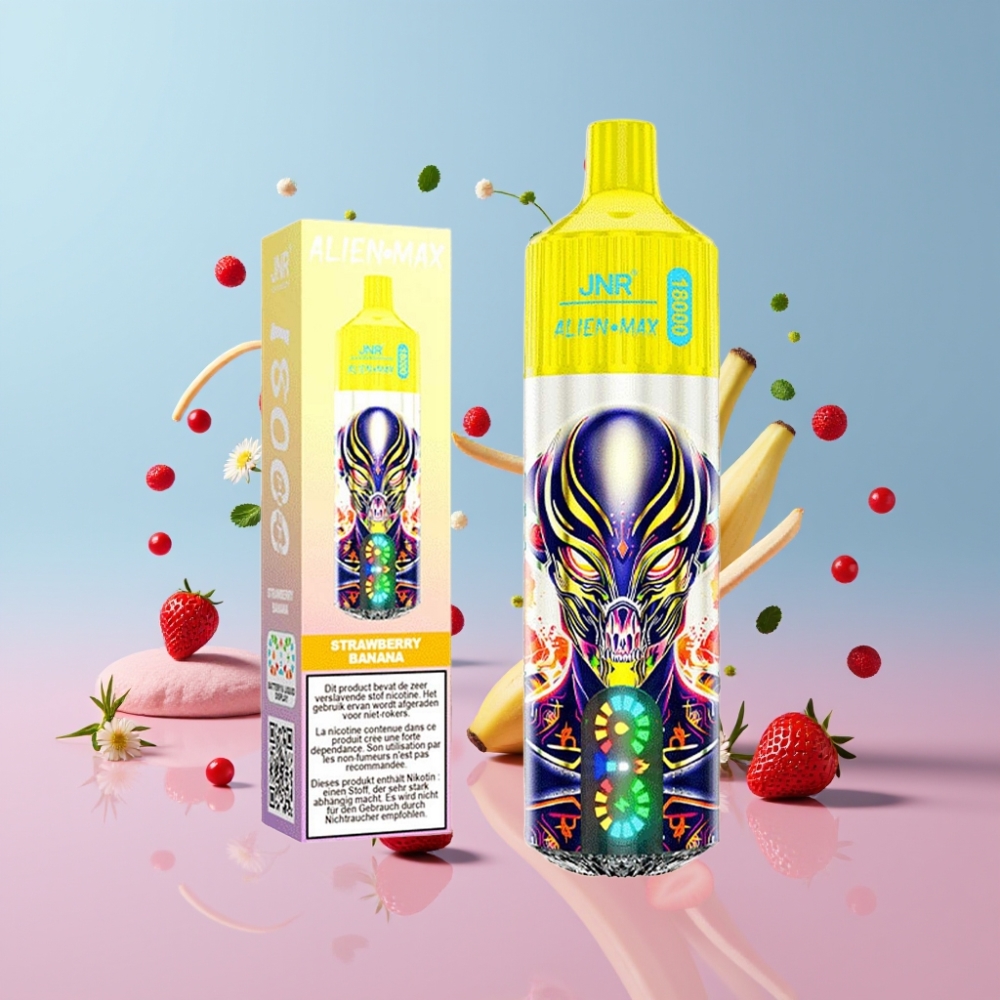 JNR Alien Max 18000 Puffs Jahoda Banán, Smart LED, Dual Mesh, 28ml, Type-C