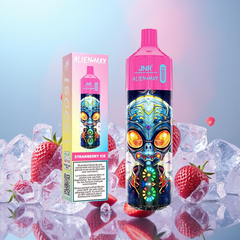 JNR Alien Max 18000 Puffs Jahoda Ľad s LED Displejom, Dual Mesh Coil, 28ml, Typ-C