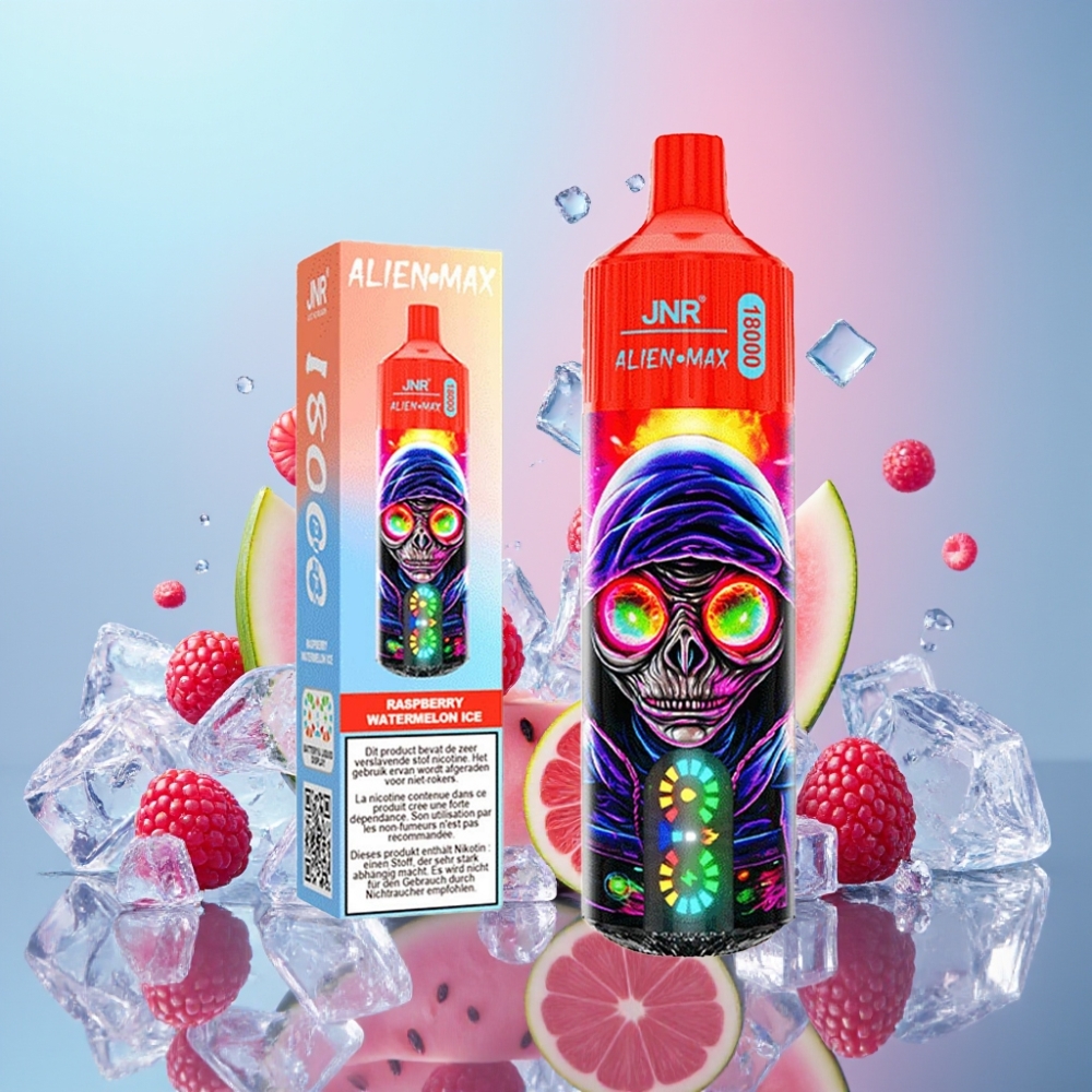 JNR Alien Max 18000 Puffs Malinový vodný melón ľad Smart LED Display Dual Mesh Coil 850mAh