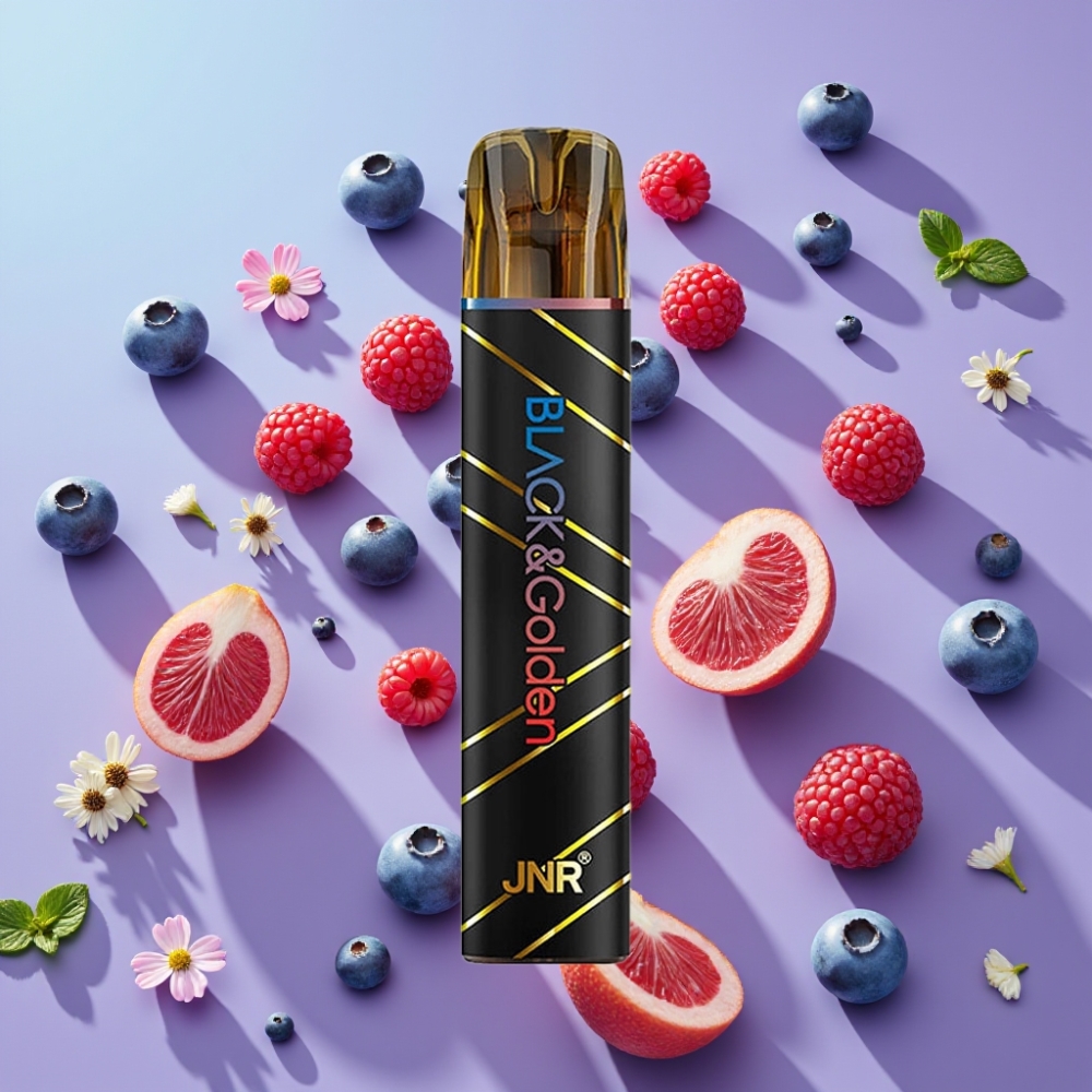 JNR Black&Golden 800 Puffs Disposable Vape Čučoriedka Kyslá Malina, 550mAh, 2ml, TPD