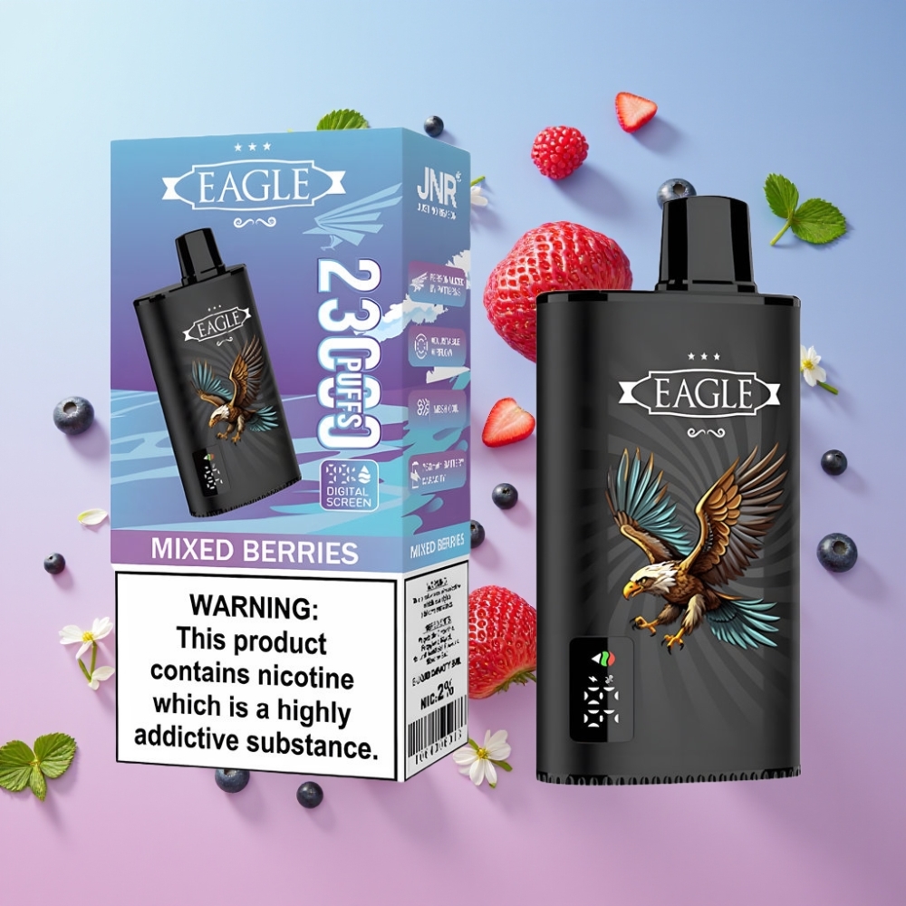JNR EAGLE Smart 23000 Puffs Disposable Vape Mix Jahôd, Digitálny Displej, 25ml, 2% Nikotín