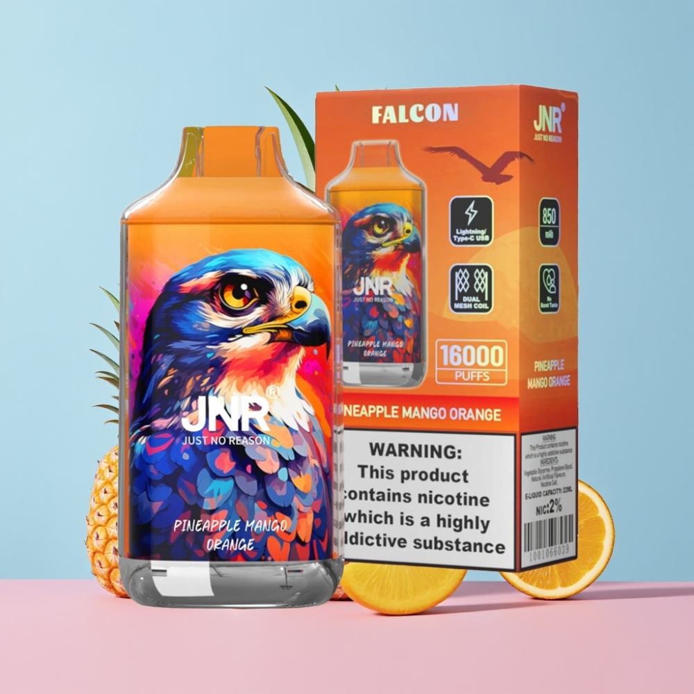JNR Falcon 16000 Puffs Ananás Mango Pomaranč – 22ml, Dual Mesh Coil, Smart LED Display