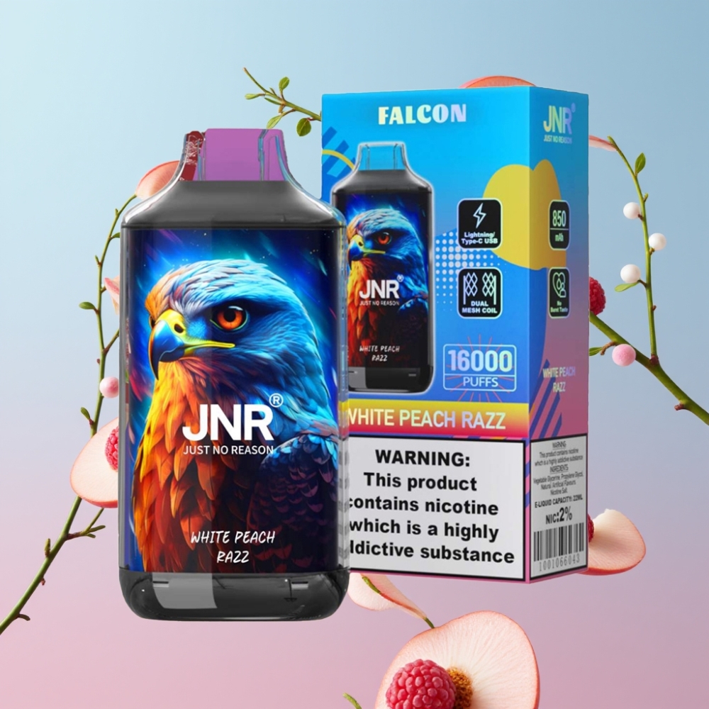 JNR Falcon 16000 Puffs Biele Broskyne Maliny 850mAh 22ml Dual Mesh