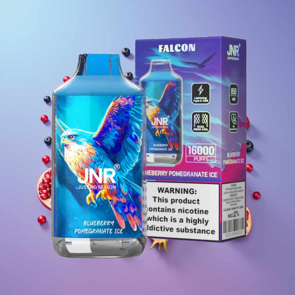 JNR Falcon 16000 Puffs Boruvka Grenadina Ľadová – 850 mAh, 22ml, Dual Mesh Coil