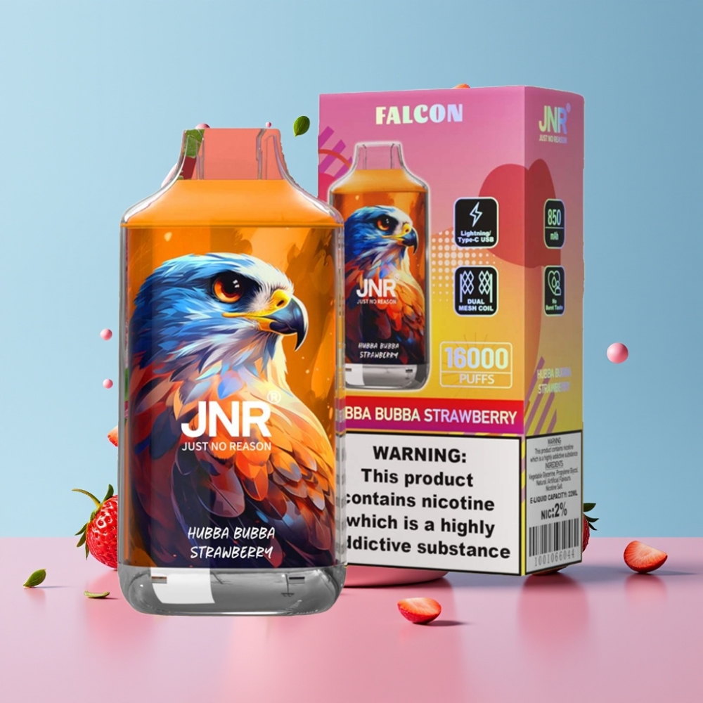 JNR Falcon 16000 Puffs Hubba Bubba Jahoda, 850mAh, 22ml, Dual Mesh Coil, Type C