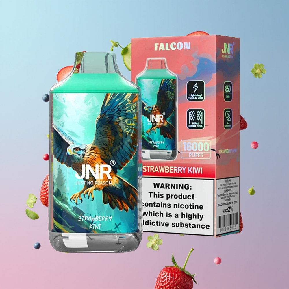 JNR Falcon 16000 Puffs Jahoda Kiwi, 850mAh, 22ml, Dual Mesh Coil, Typ C