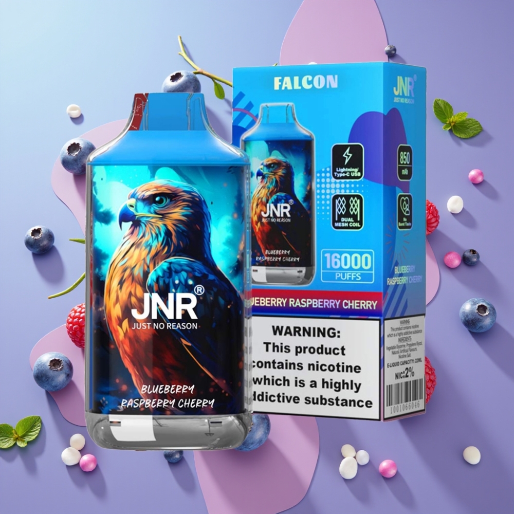 JNR Falcon Čučoriedka Malina Čerešňa 16000 Puffs 850mAh 22ml Dual Mesh