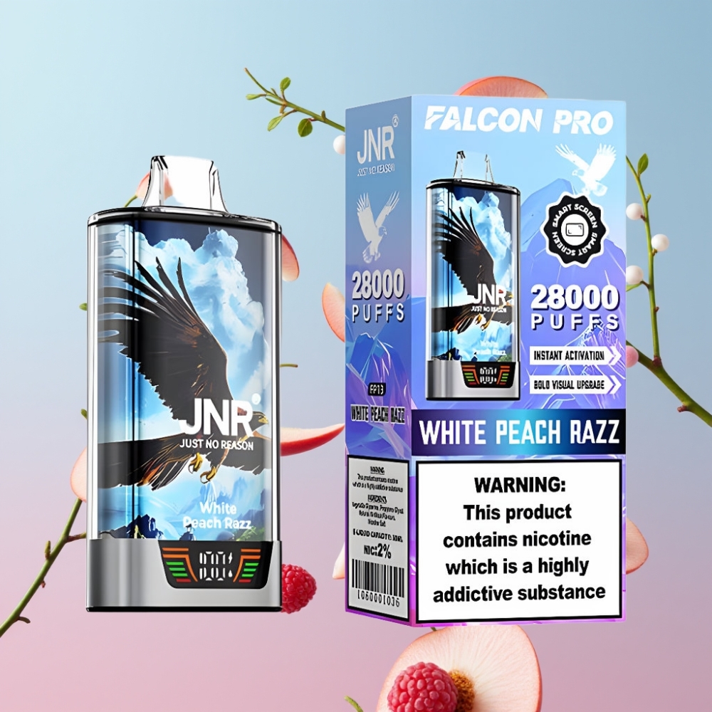 JNR Falcon Pro 28000 Disposable Vape Biele Broskyne Razz 30ml 5%