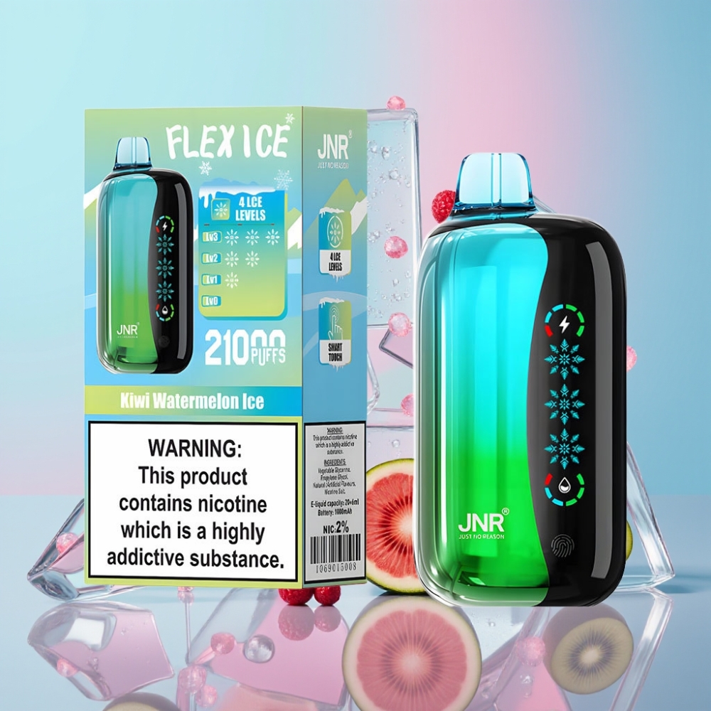JNR Flex Ice 21000 Puffs Jednorázová E-cigareta Kiwi Melónový ľad, 26ml, 1.2 Ohm Dual Mesh