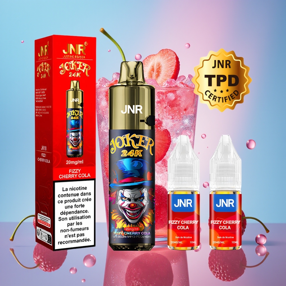 JNR Joker 24K Puffs Disposable Vape Šumivá Čerešňová Kola 2+10ml 800mAh 24000 Puffs