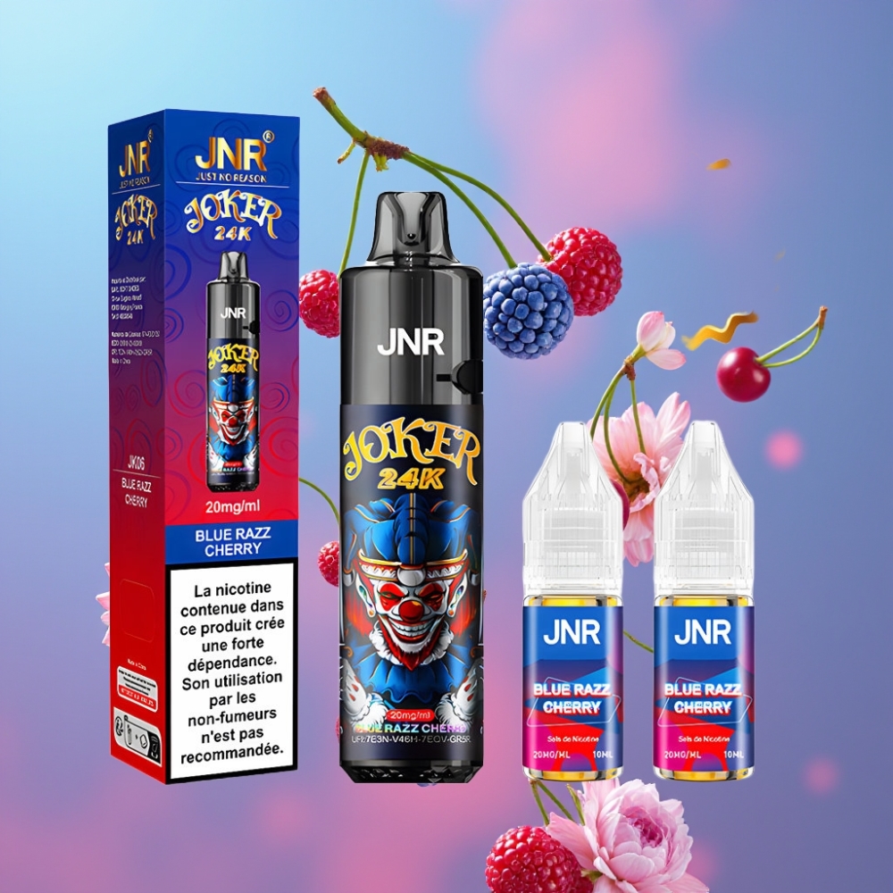 JNR Joker 24K Puffs Modrý Malinový Čerešňový, 24000 Puffs, 2% nikotín, 800mAh JNR Joker 24K Puffs Modrý Malinový Čerešňový, 24000 Puffs, 2% nikotín, 800mAh