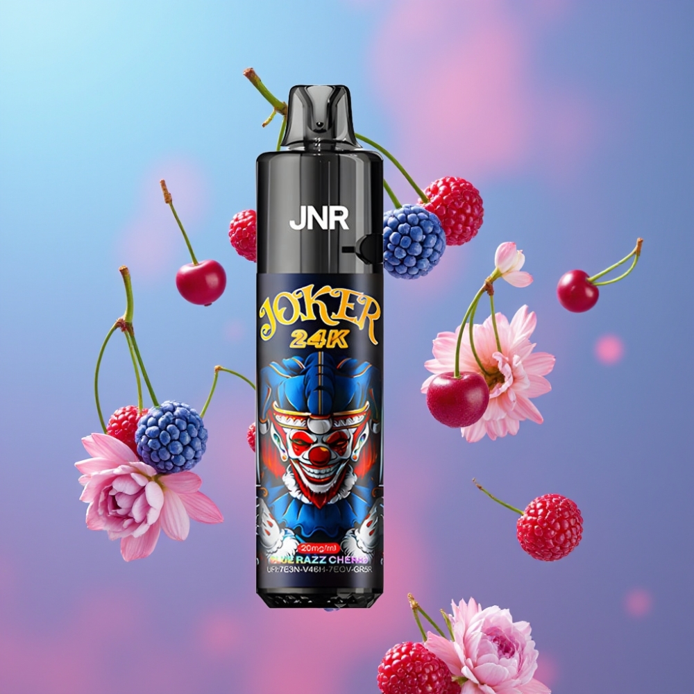 JNR Joker 24K Puffs Modrý Malinový Čerešňový, 24000 Puffs, 2% nikotín, 800mAh