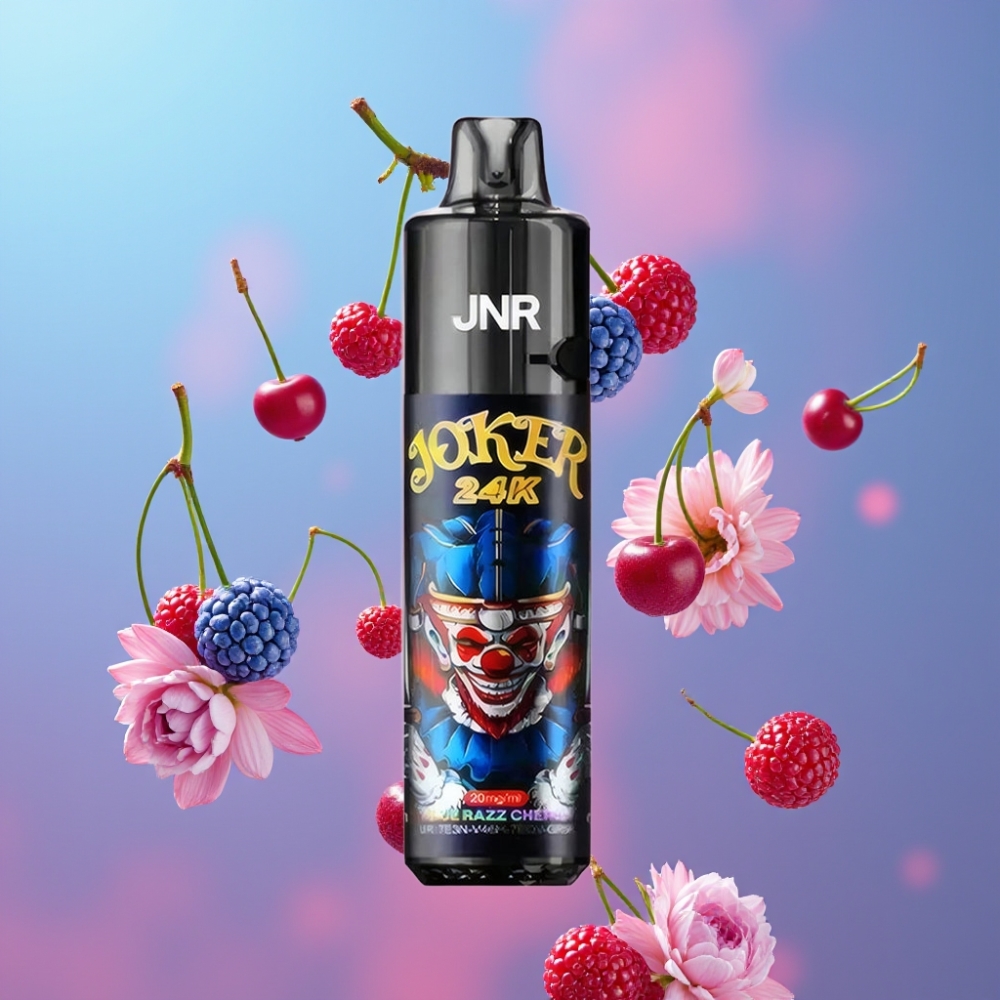 JNR Joker 24K Puffs Modrý Malinový Čerešňový, 24000 Puffs, 2% nikotín, 800mAh