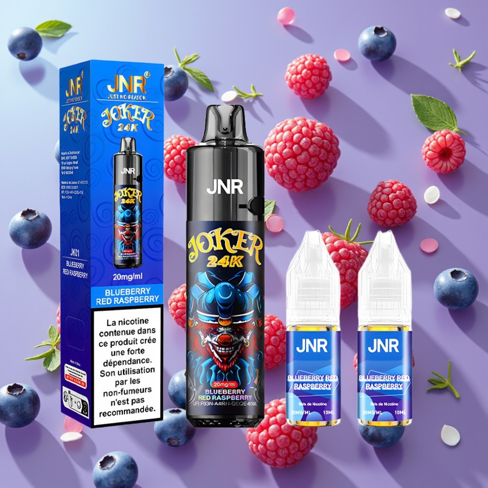JNR Joker 24K Puffs Čučoriedka Malina, 24000 Puffov, 2% nikotín, 800mAh