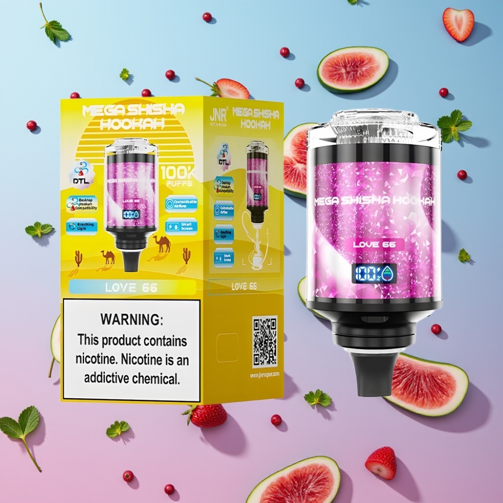 JNR Mega Shisha Hookah 100K Stolová Kompatibilita Láska 66, 100000 záberov, 60ml, 2200mAh