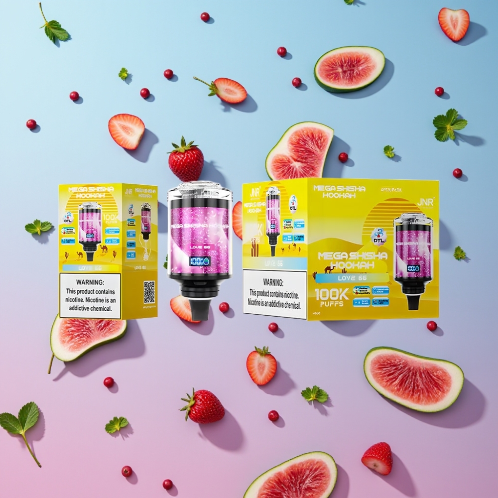 JNR Mega Shisha Hookah 100K Stolová Kompatibilita Láska 66, 100000 záberov, 60ml, 2200mAh