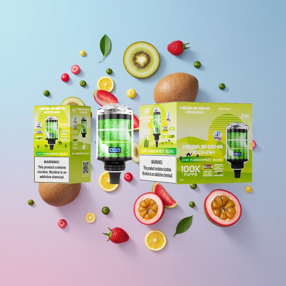 JNR Mega Shisha Hookah Stolová Kompatibilita 100K Kiwi Maracuja Guava 60ml 2200mAh