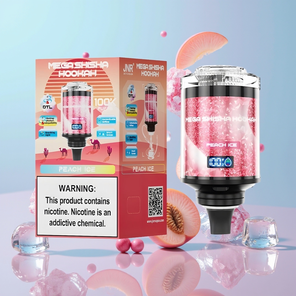 JNR Mega Shisha Hookah Stolová Kompatibilita Broskyňa Ľad 100K 60ml 2200mAh Typ-C