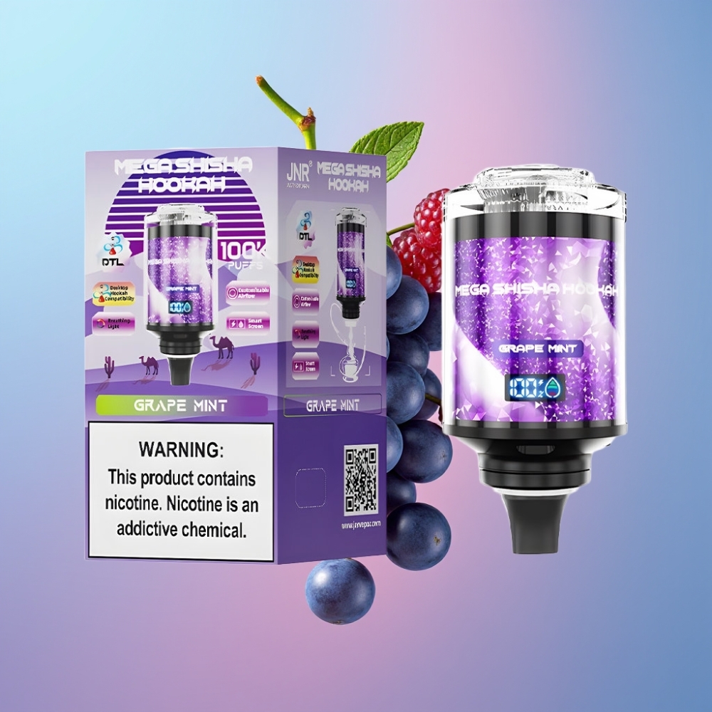 JNR Mega Shisha Hookah Stolová Kompatibilita Hroznová Mäta 60ml 2200mAh Typ-C