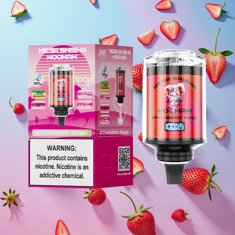 JNR Mega Shisha Hookah Stolová Kompatibilita Jahodový Punč 100000 fajok 60ml 2200mAh