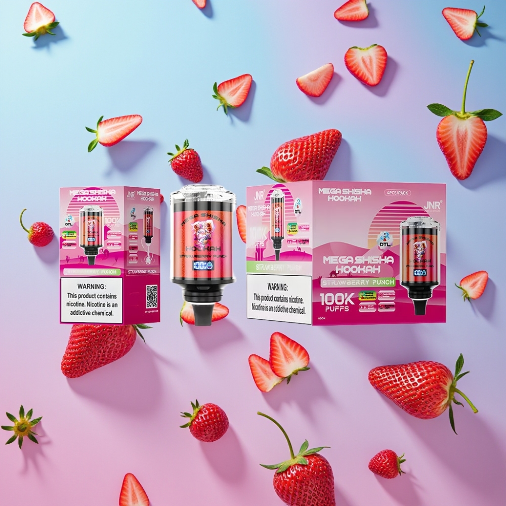 JNR Mega Shisha Hookah Stolová Kompatibilita Jahodový Punč 100000 fajok 60ml 2200mAh