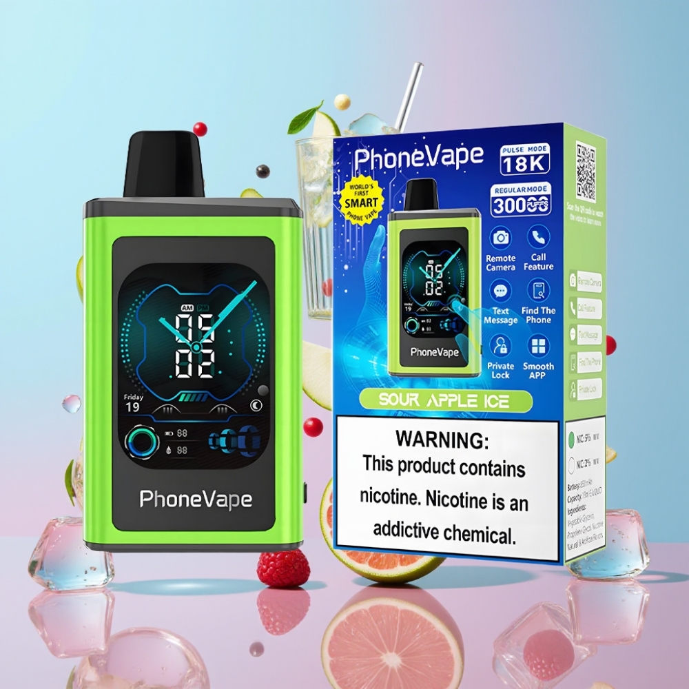 JNR PhoneVape 30000 fajkov Disposable Vape kyslé jablko ľad, 850mAh, Turbo Mode, Adjustable Airflow