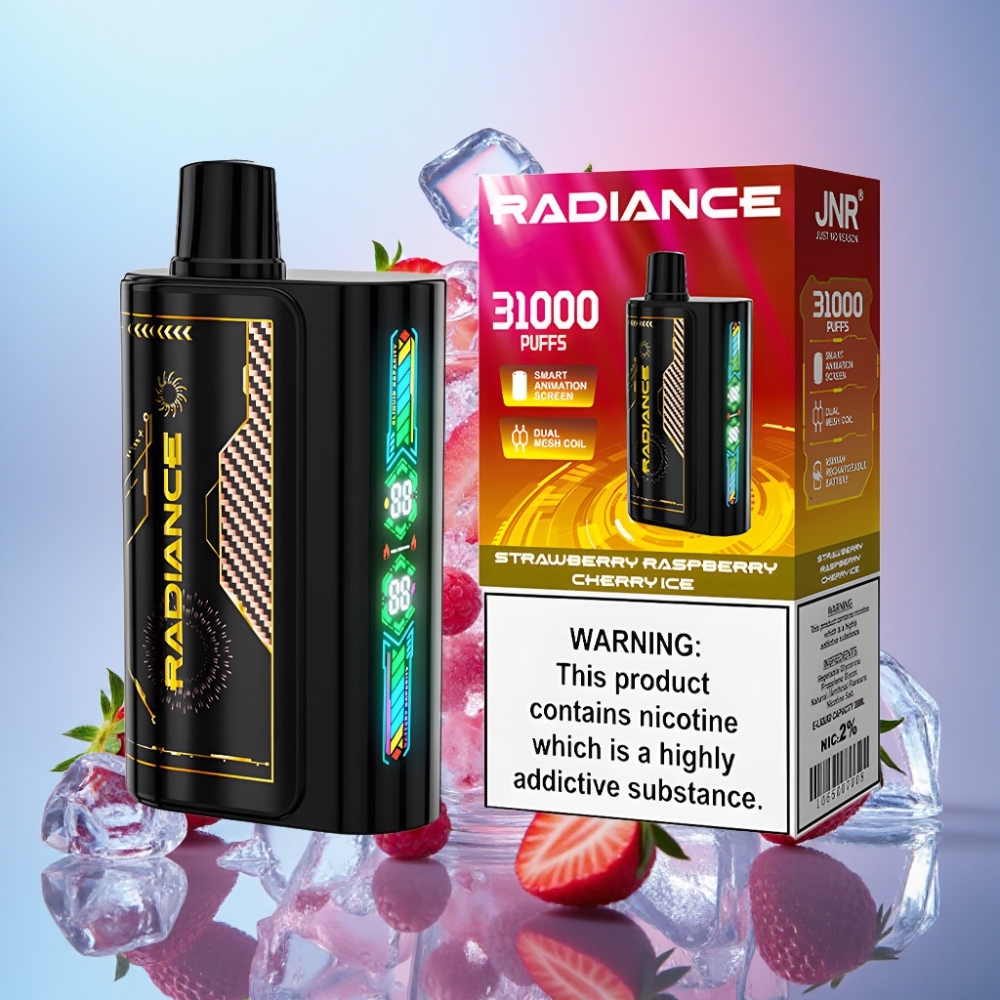 JNR Radiance 31000 Puffs Disposable Vape JAHODA MALINA ČEREŠŇA ĽAD, 28ml, Dual Mesh Coil