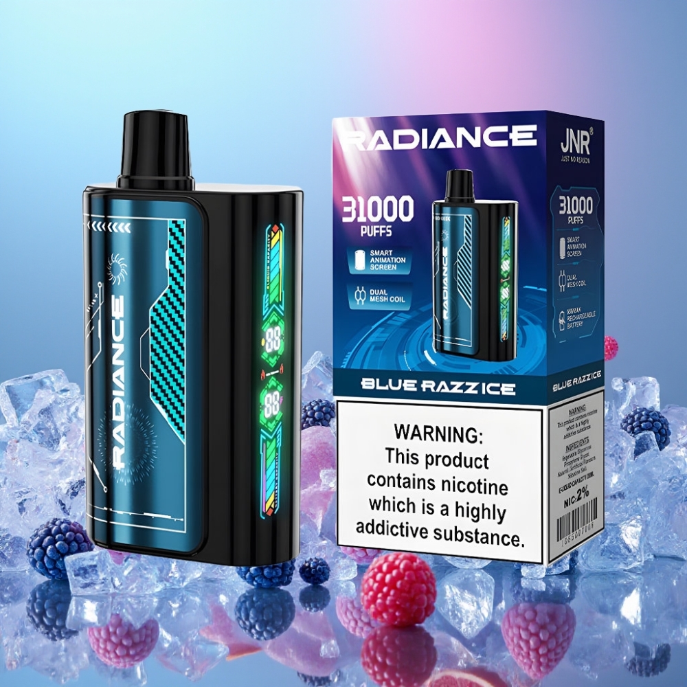 JNR Radiance 31000 Pufov Disposable Vape MODRÁ MALINA A ĽAD, 28ml, 950 mAh, Dual Mesh Coil