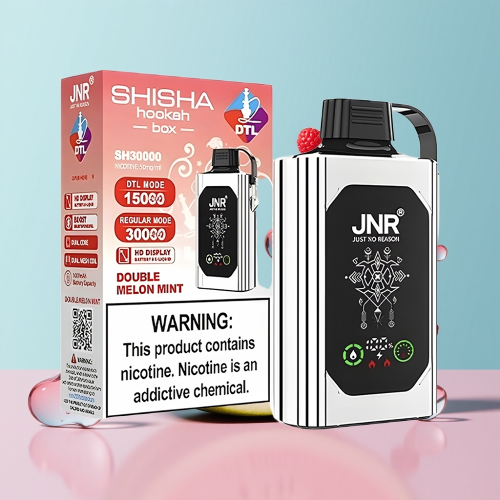 JNR Shisha Hookah Box 20500 Puffs Dvojitý Melón Mätová Príchuť, 25ml, Dual Mesh Coil