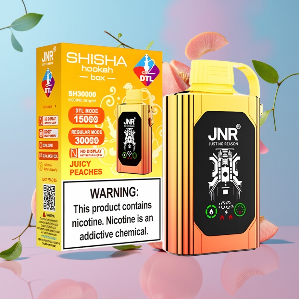 JNR Shisha Hookah Box 20500 Puffs Šťavnaté Broskyne, 25ml, Dual Mesh Coil, Type-C