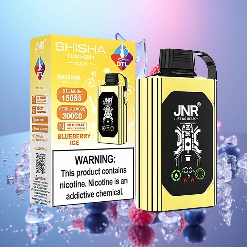 JNR Shisha Hookah Box 20500 Puffs Čučoriedkový ľad, HD Display, Dual Mesh Coil, Type-C