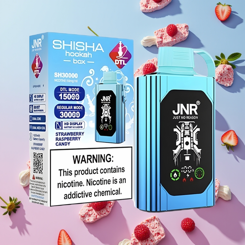 JNR Shisha Hookah Box Jahoda Malina Cukrík 20500 Puffs 25ml Dual Mesh Coil