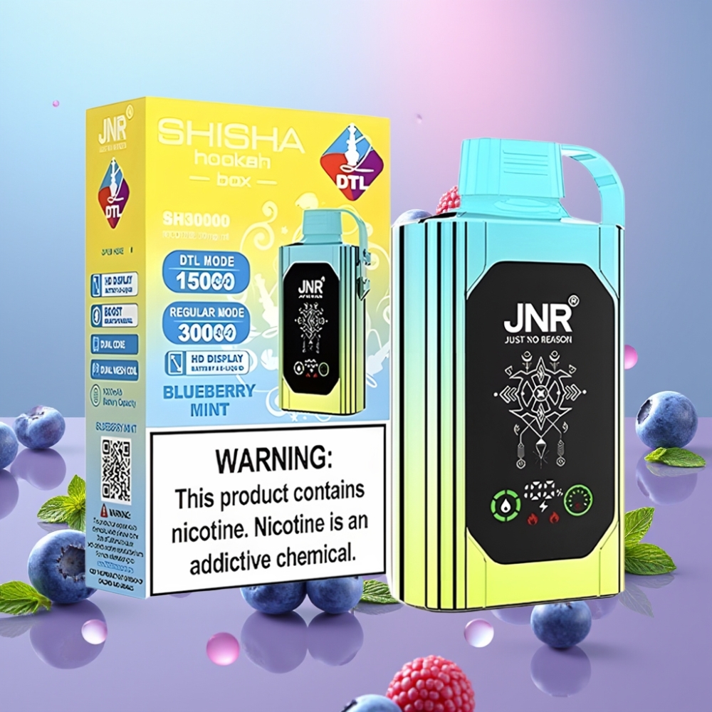 JNR Shisha Hookah Box Čučoriedková Mäta, 20500 Puffs, 25ml, Dual Mesh Coil