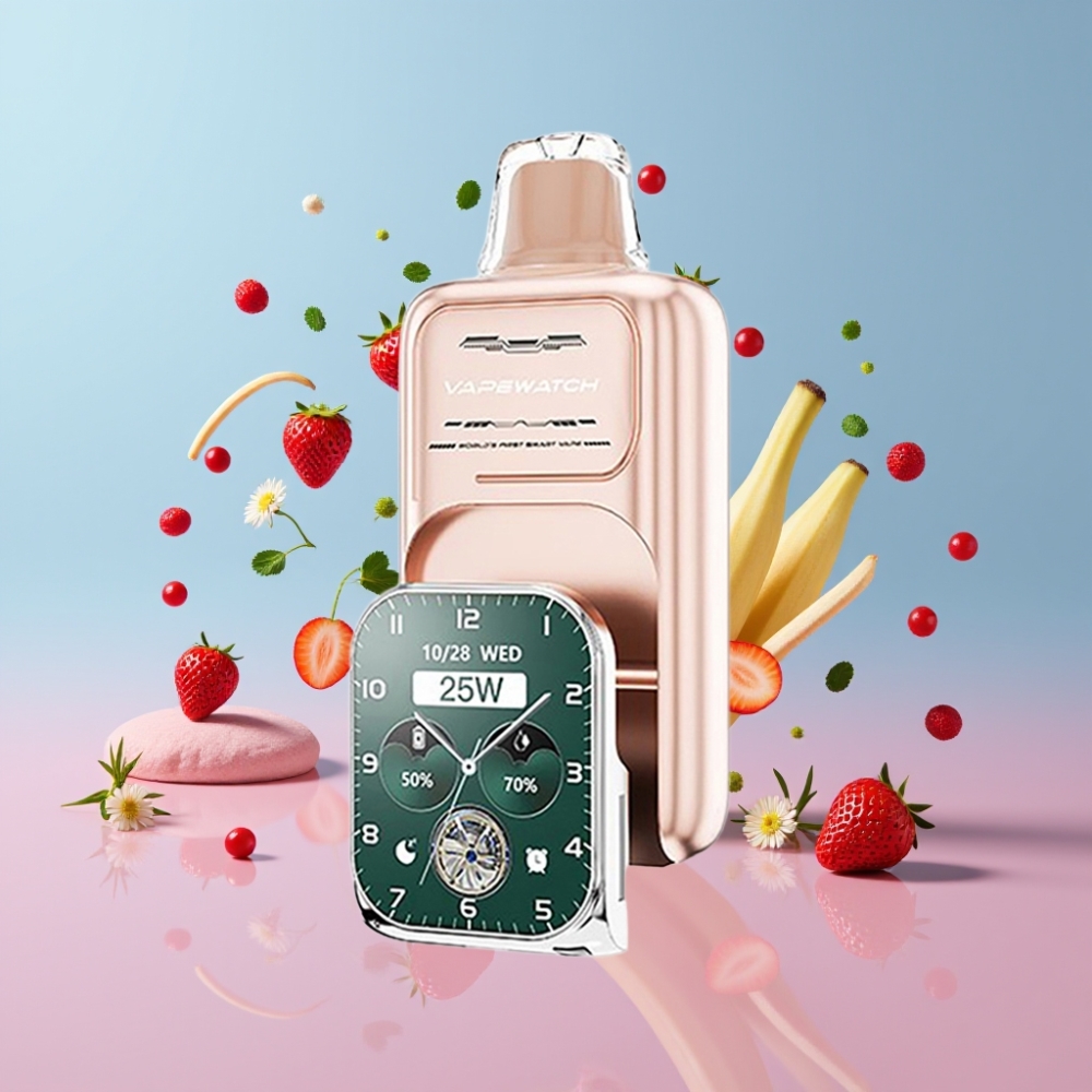 JNR VapeWatch 30000 Puffs Jahoda Banán 1000mAh 19mL 5% Dual Mesh Coil Type-C JNR VapeWatch 30000 Puffs Jahoda Banán 1000mAh 19mL 5% Dual Mesh Coil Type-C