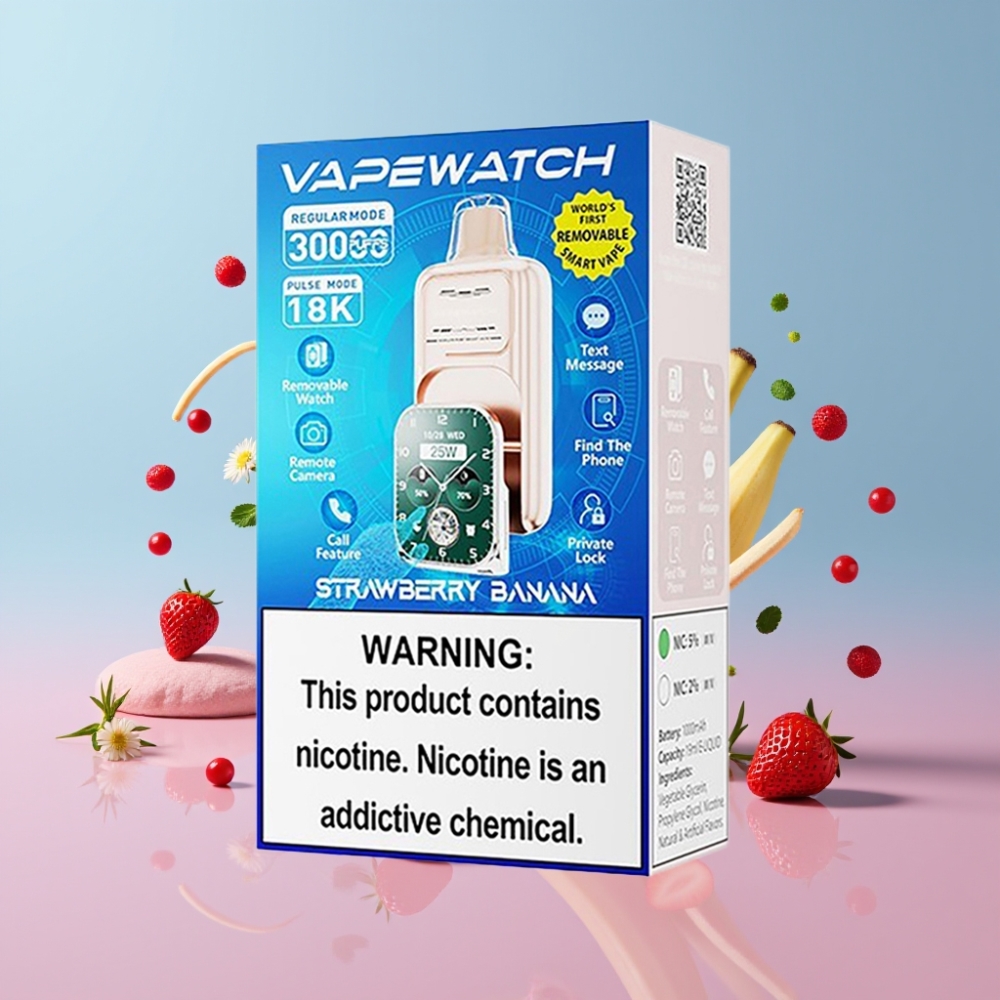 JNR VapeWatch 30000 Puffs Jahoda Banán 1000mAh 19mL 5% Dual Mesh Coil Type-C