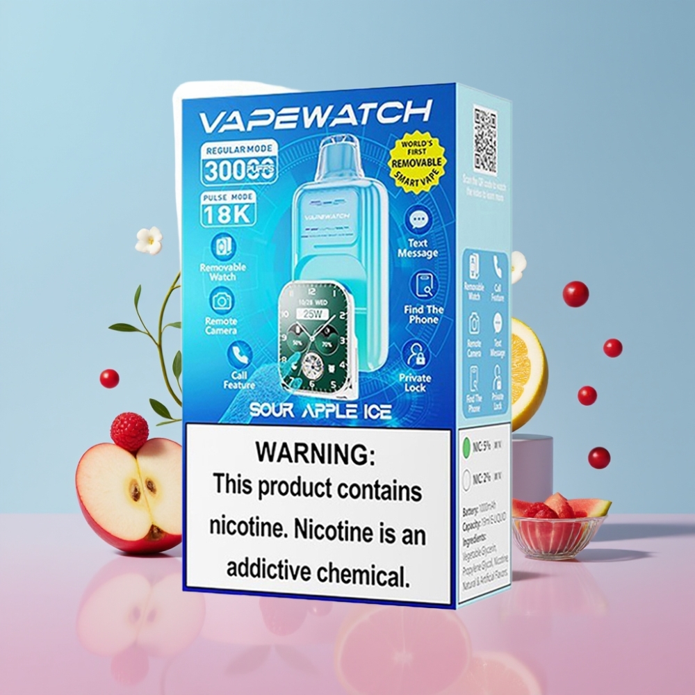 JNR VapeWatch 30000 Puffs kyslé jablko s ľadom, 19mL, 5% nikotínu, Dual Mesh Coil