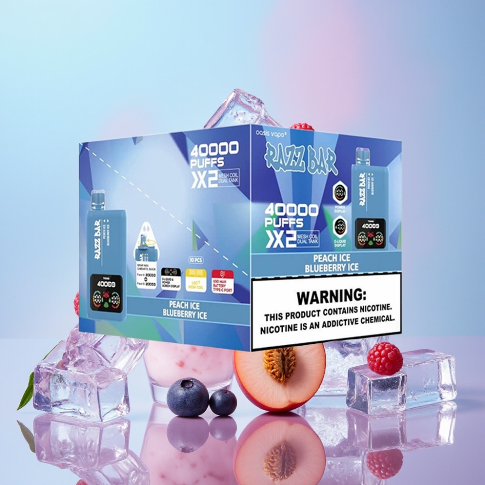Razz Bar 40000 Puffs Disposable Vape BROSKVOVÝ ĽAD & ČUČORIEDKOVÝ ĽAD 650mAh Typ-C 2% 5%