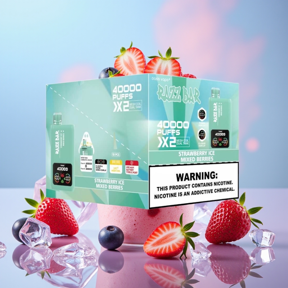 Razz Bar 40000 Puffs Disposable Vape JAHODOVÝ ĽAD & MIX BOBULE, Power Screen Display, 650mAh
