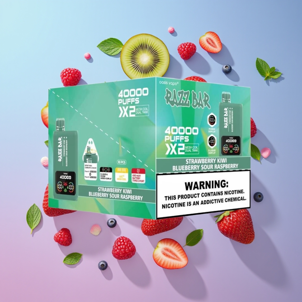 Razz Bar 40000 Puffs Disposable Vape Jahoda Kiwi & Čučoriedka Čerešňová Malina, 650 mAh, 2%/5% Nikotín