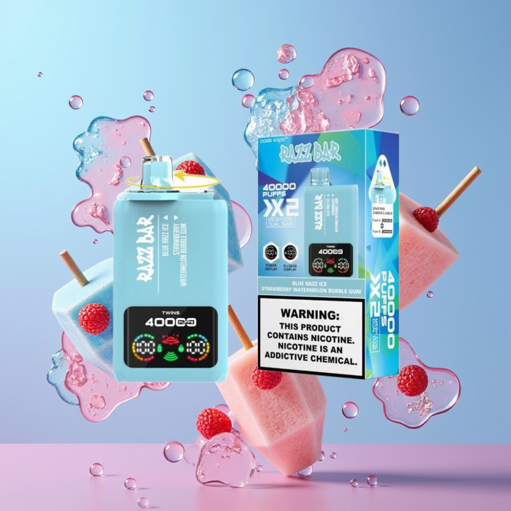 Razz Bar 40000 Puffs Disposable Vape MODRÁ MALINA ĽAD-JAHODA DYŇA BUBBLECUM 1.0Ω×2 Mesh Coil Type-C Razz Bar 40000 Puffs Disposable Vape MODRÁ MALINA ĽAD-JAHODA DYŇA BUBBLECUM 1.0Ω×2 Mesh Coil Type-C