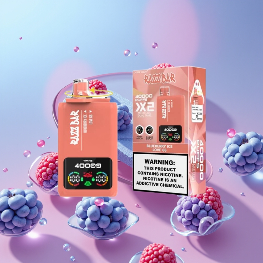 Razz Bar 40000 Puffs Disposable Vape ČUČORIEDKOVÝ ĽAD & LOVE 66, 1.0Ω×2 Mesh Coil, 650mAh Razz Bar 40000 Puffs Disposable Vape ČUČORIEDKOVÝ ĽAD & LOVE 66, 1.0Ω×2 Mesh Coil, 650mAh