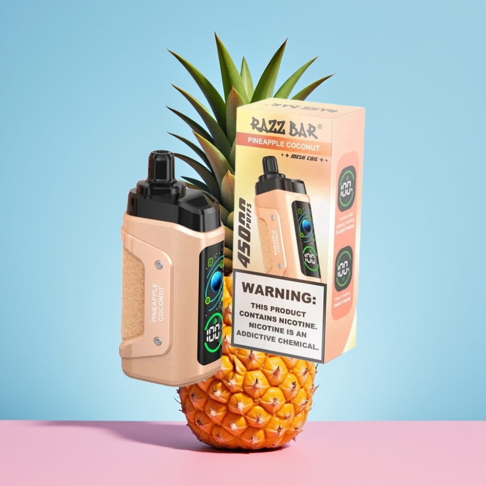 Razz Bar 45000 Puffs Disposable Vape Ananás Kokos, 650mAh, Typ-C, 20mg/ml