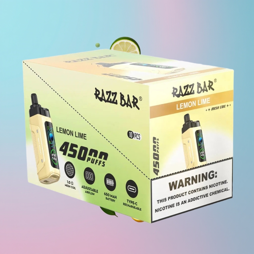 Razz Bar 45000 Puffs Disposable Vape Citrón Limetka, 1.0 Ohm Mesh, Typ-C, 20 mg/ml